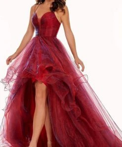 Rachel Allan - 70115 Plunging Sweetheart High Low Dress