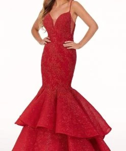 Rachel Allan - 70122 Beaded Plunging Sweetheart Mermaid Dress