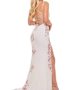 Rachel Allan - 70143 Floral Sequin High Slit Gown