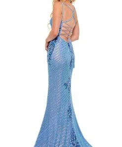 Rachel Allan - 70143 Floral Sequin High Slit Gown