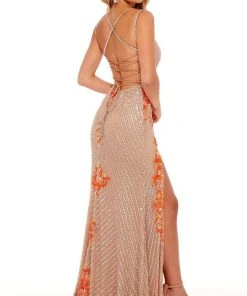 Rachel Allan - 70143 Floral Sequin High Slit Gown