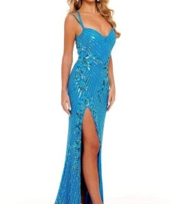 Rachel Allan - 70143 Floral Sequin High Slit Gown