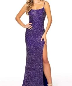 Rachel Allan - 70152 Scoop Back High Slit Gown