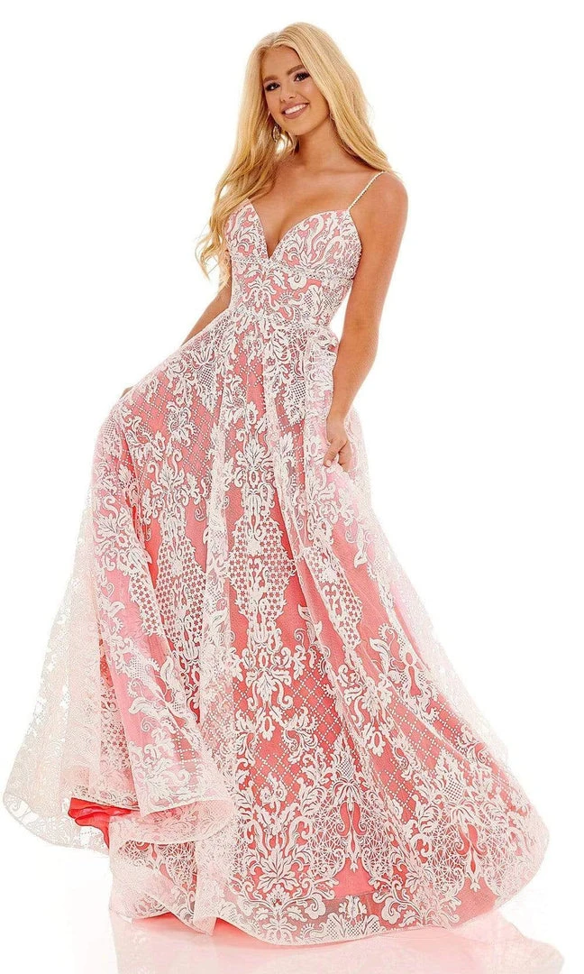 Rachel Allan - 70160 Lace Pattern A-Line Evening Dress 3 Rachel Allan - 70160 Lace Pattern A-Line Evening Dress