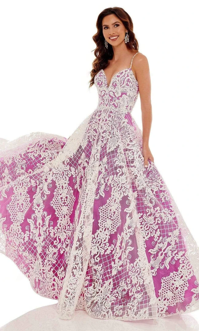 Rachel Allan - 70160 Lace Pattern A-Line Evening Dress 5 Rachel Allan - 70160 Lace Pattern A-Line Evening Dress