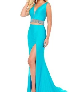 Rachel Allan - 70196 Plunging V-Neck Fringe Evening Dress 8 Rachel Allan - 70196 Plunging V-Neck Fringe Evening Dress