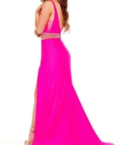 Rachel Allan - 70196 Plunging V-Neck Fringe Evening Dress