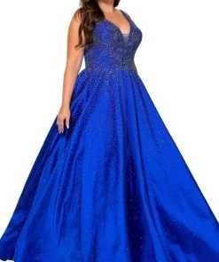 Rachel Allan - 70212W Beaded Plunging V-Neck Evening Gown
