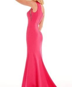 Rachel Allan - 70221 High Halter Mesh Ornate Gown