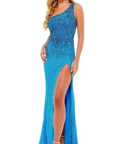 Rachel Allan - 70222 Assymetrical Fitted Ombre Gown