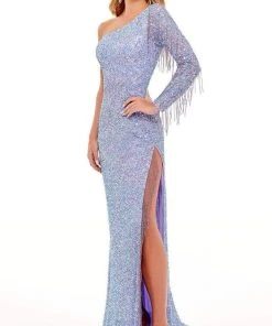 Rachel Allan - 70236 Bead Fringed Asymmetrical Gown