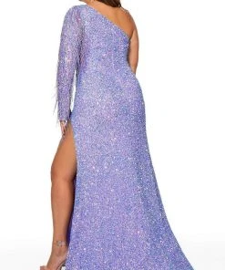 Rachel Allan - 70236W Asymmetric One Long Sleeve Dress