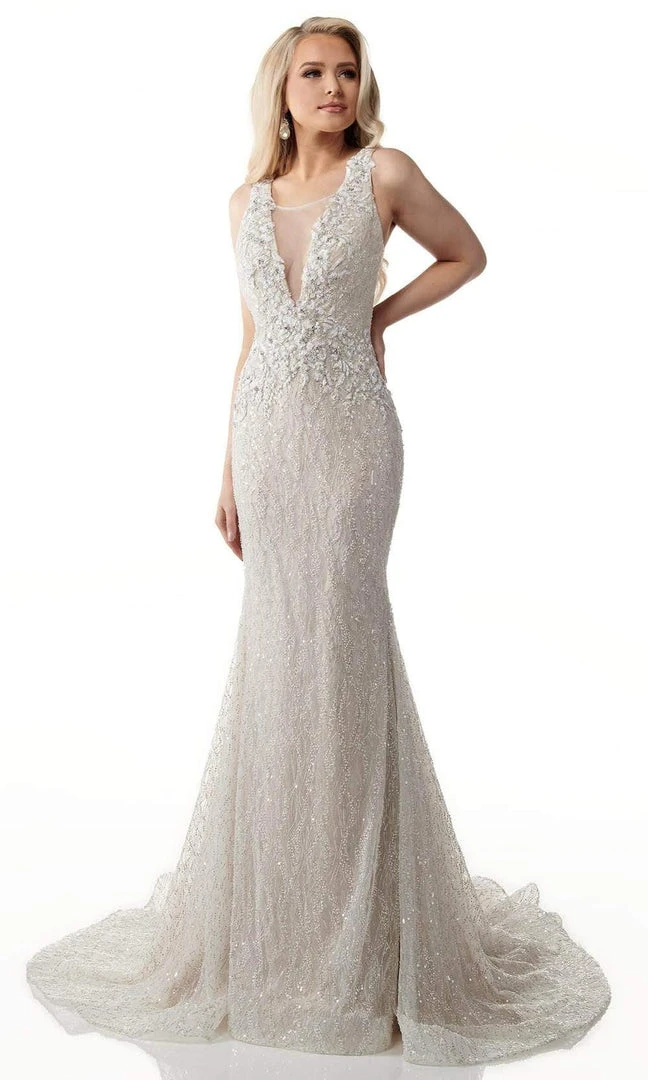 Rachel Allan - M771 Illusion Plunging Neck Beaded Mermaid Wedding Gown 7 Rachel Allan - M771 Illusion Plunging Neck Beaded Mermaid Wedding Gown