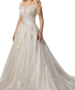 Rachel Allan - M782 Off Shoulder Shimmer A-Line Wedding Dress