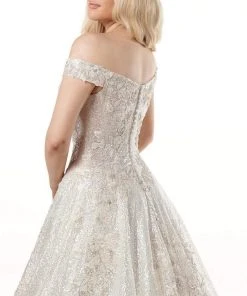 Rachel Allan - M782 Off Shoulder Shimmer A-Line Wedding Dress