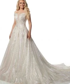 Rachel Allan - M782 Off Shoulder Shimmer A-Line Wedding Dress