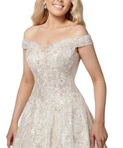 Rachel Allan - M782 Off Shoulder Shimmer A-Line Wedding Dress