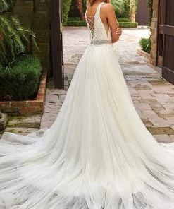 Rachel Allan - M785 Embroidered Deep V Neck Mermaid Gown With Overlay