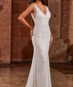 Rachel Allan - M797 Embellished V Neck Sheath Gown