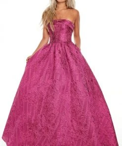 Rachel Allan Prom - 7013 Strapless Jacquard Straight Neck Ballgown