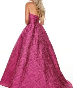 Rachel Allan Prom - 7013 Strapless Jacquard Straight Neck Ballgown