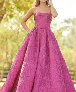 Rachel Allan Prom - 7013 Strapless Jacquard Straight Neck Ballgown