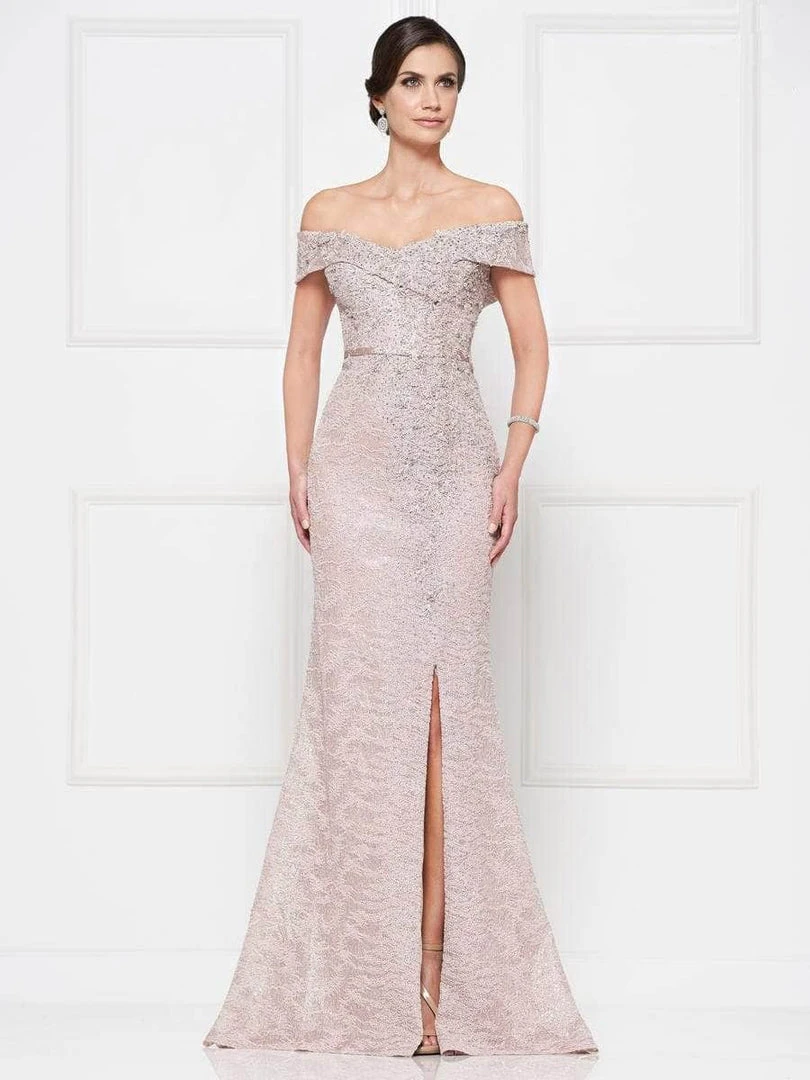Long Dresses Rina Di Montella - Lace Off-Shoulder Evening Dress With Slit RD2655 - 1 Pc Dusty Rose In Size 12 Available 3 Long Dresses Rina Di Montella - Lace Off-Shoulder Evening Dress With Slit RD2655 - 1 Pc Dusty Rose In Size 12 Available