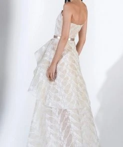 Saiid Kobeisy - 3402 Strapless Draping High Low Metallic Tulle Gown Short Dresses