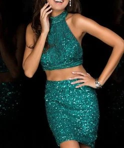 Scala - 25423 Two-piece High Halter Neck Sheath Dress