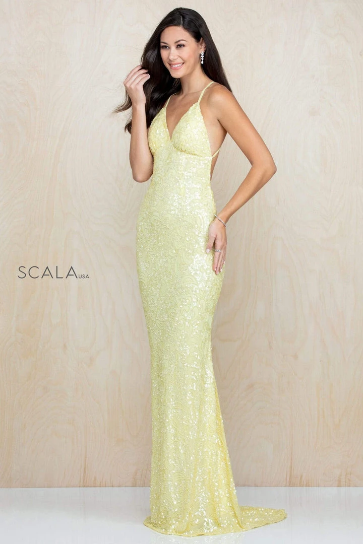 Scala - 47542 Strapless V Neck Backless Allover Sequins Sheath Dress 5 Scala - 47542 Strapless V Neck Backless Allover Sequins Sheath Dress