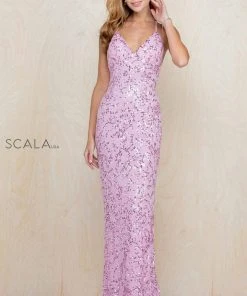 Scala - 47542 Strapless V Neck Backless Allover Sequins Sheath Dress 23 Scala - 47542 Strapless V Neck Backless Allover Sequins Sheath Dress
