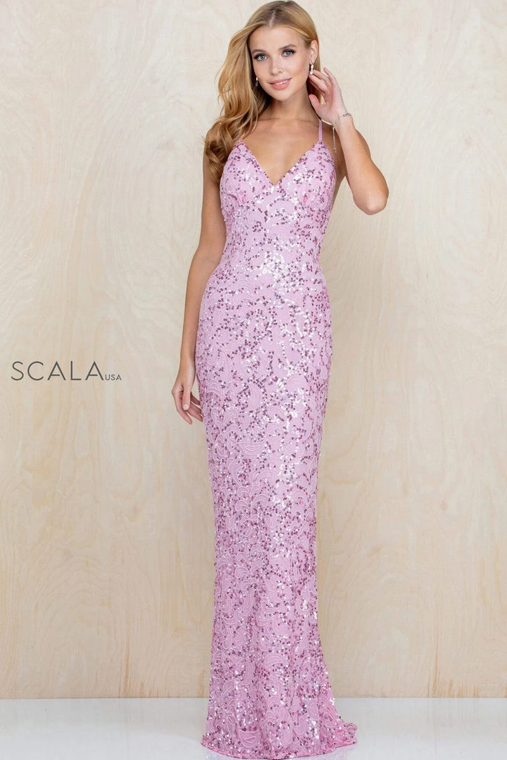 Scala - 47542 Strapless V Neck Backless Allover Sequins Sheath Dress 7 Scala - 47542 Strapless V Neck Backless Allover Sequins Sheath Dress