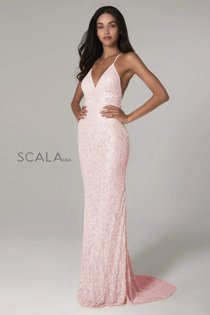 Scala - 47542 Strapless V Neck Backless Allover Sequins Sheath Dress 18 Scala - 47542 Strapless V Neck Backless Allover Sequins Sheath Dress