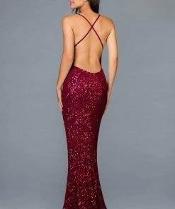 Scala - 47542 Strapless V Neck Backless Allover Sequins Sheath Dress