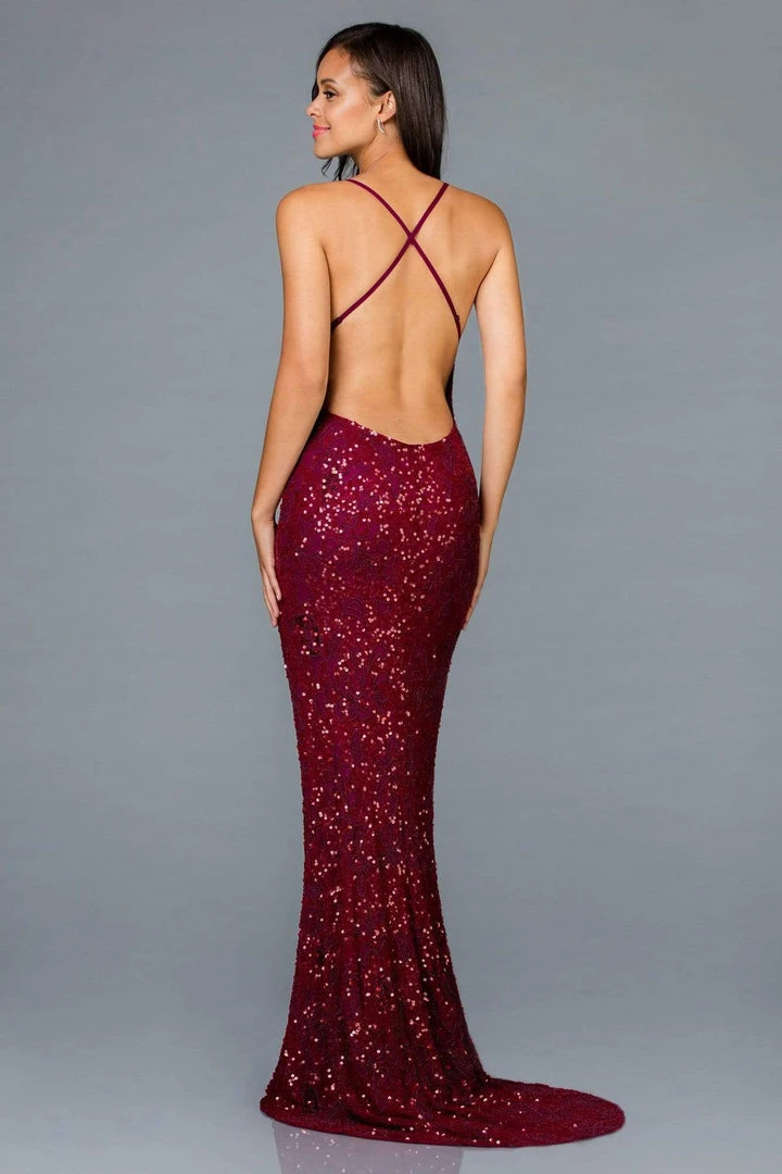 Scala - 47542 Strapless V Neck Backless Allover Sequins Sheath Dress 4 Scala - 47542 Strapless V Neck Backless Allover Sequins Sheath Dress