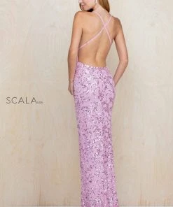 Scala - 47542 Strapless V Neck Backless Allover Sequins Sheath Dress 24 Scala - 47542 Strapless V Neck Backless Allover Sequins Sheath Dress