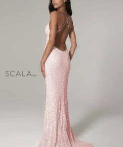 Scala - 47542 Strapless V Neck Backless Allover Sequins Sheath Dress 35 Scala - 47542 Strapless V Neck Backless Allover Sequins Sheath Dress