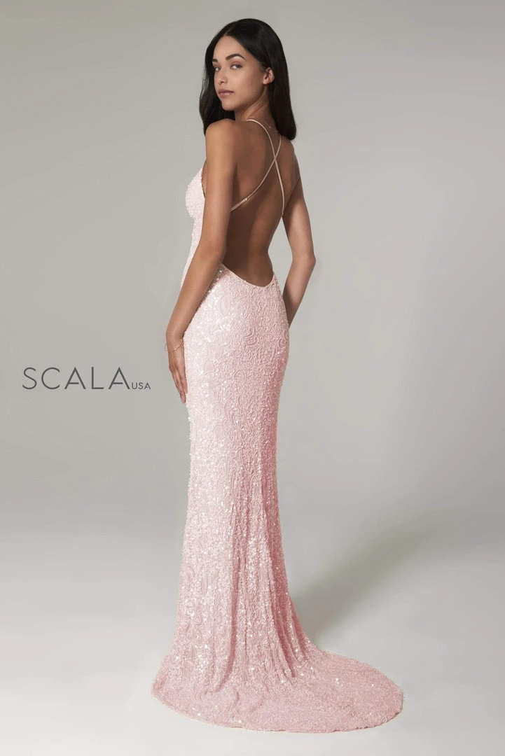 Scala - 47542 Strapless V Neck Backless Allover Sequins Sheath Dress 19 Scala - 47542 Strapless V Neck Backless Allover Sequins Sheath Dress