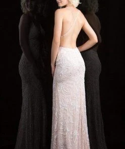 Scala - 48557 Lace Plunging V-neck Sheath Dress