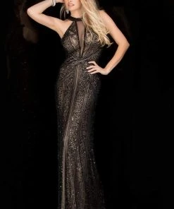 Scala - 48696 Illusion Neckline Sequin Prom Dress