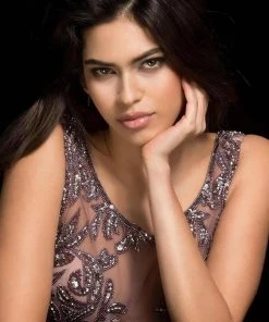 Scala - 48742 Sparkling Scoop Illusion Fitted Dress