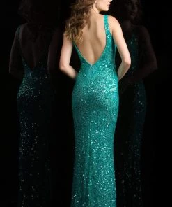 Scala - 48790 Sleeveless V-neck Sequined Sheath Gown