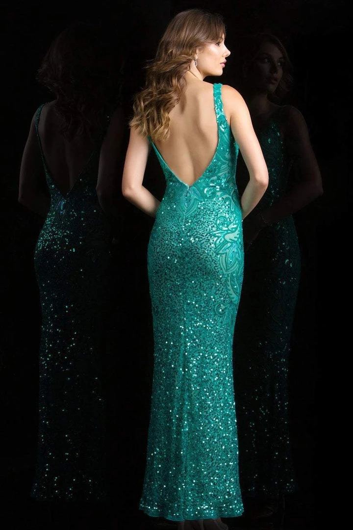 Scala - 48790 Sleeveless V-neck Sequined Sheath Gown 4 Scala - 48790 Sleeveless V-neck Sequined Sheath Gown