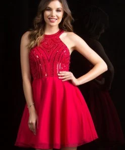 Scala - 48813 Sequined Halter Chiffon A-line Dress