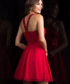 Scala - 48813 Sequined Halter Chiffon A-line Dress