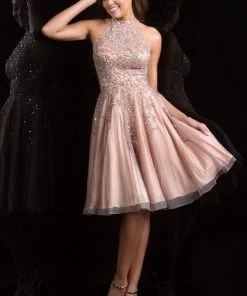 Scala - 48822 High Halter Neck Embellished Cocktail Dress