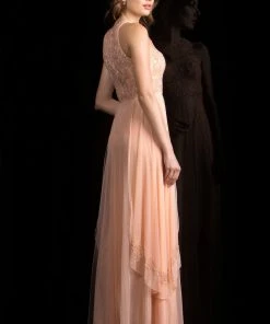 Scala - 48841 Jewel Neck Beaded Chiffon A-line Gown