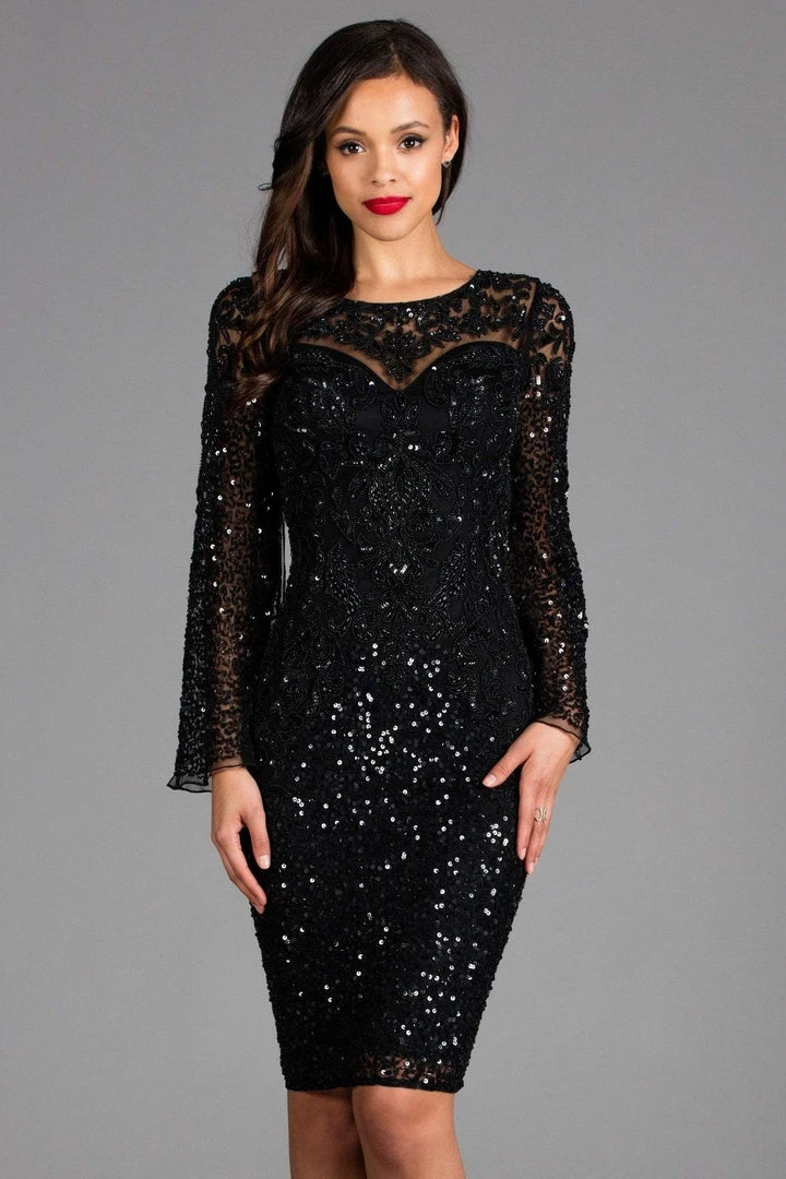 Scala - 48885 Sequined Long Bell Sleeve Fitted Dress 3 Scala - 48885 Sequined Long Bell Sleeve Fitted Dress