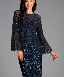 Scala - 48885 Sequined Long Bell Sleeve Fitted Dress 13 Scala - 48885 Sequined Long Bell Sleeve Fitted Dress