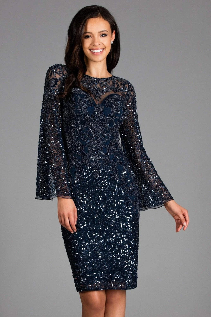 Scala - 48885 Sequined Long Bell Sleeve Fitted Dress 8 Scala - 48885 Sequined Long Bell Sleeve Fitted Dress
